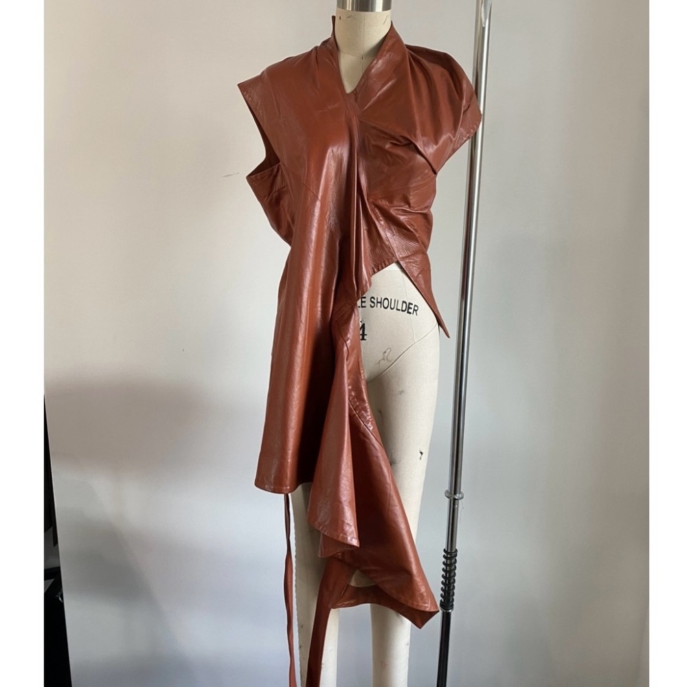 Brown leather Wrap Top unconventional avant garde